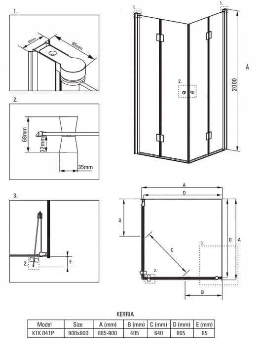 Kahekordsete ustega ruudukujuline dušikabiin 90x90x200cm цена и информация | Dušikabiinid | kaup24.ee