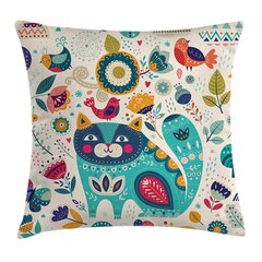 '1 tk Ambesonne Cat Throw padjapadja kate Bohemian Art Kitten Ornament Linnud Lilled Lehed Puud ja liblikad Kevadhooaja illustratsioon Dekoratiivne ruudukujuline aktsendiga padjakate 45,72 X 45,72 cm' hind ja info | Dekoratiivpadjad ja padjakatted | kaup24.ee