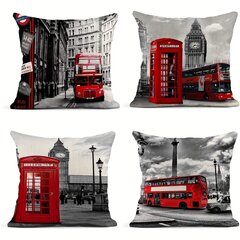 '4tk Linased padjapüürid 45,72x45,72cm Kodu dekoratiivne padi Punane Londoni tänava bussi telefoniputka Big Ben Padjapüürid Ruudukujulised padjapüürid voodidiivanile (ilma padjavaheta)' hind ja info | Dekoratiivpadjad ja padjakatted | kaup24.ee