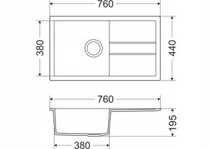 Hall graniidist valamu sifooniga 76 x 44 cm Bravo hind ja info | Köögivalamud | kaup24.ee