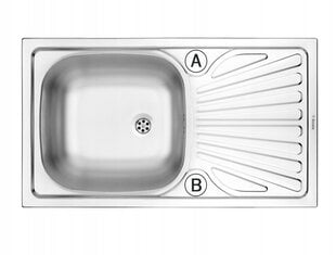 Süvistatav 1-kambriline terasest köögivalamu 76 x 43 cm цена и информация | Раковины на кухню | kaup24.ee