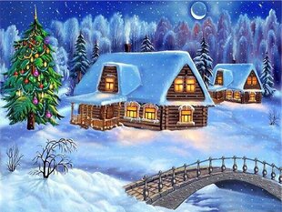 Teemant mosaiik "A forest cottage on New Year's Eve" 30 x 40 cm hind ja info | Teemantmaalid, teemanttikandid | kaup24.ee