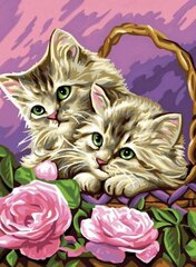 Teemant mosaiik "Kittens in a basket " 30 x 40 cm hind ja info | Teemantmaalid, teemanttikandid | kaup24.ee