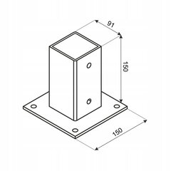 Betooni külge kruvitud posti alus must 91x150x1,8 mm hind ja info | Aiad ja tarvikud | kaup24.ee