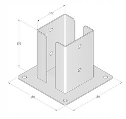 Betooni külge kruvitud masti alus 102x150x2,5mm hind ja info | Aiad ja tarvikud | kaup24.ee