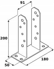 Betooni külge kruvitud posti alus 91x200 mm tsingitud цена и информация | Заборы и принадлежности к ним | kaup24.ee