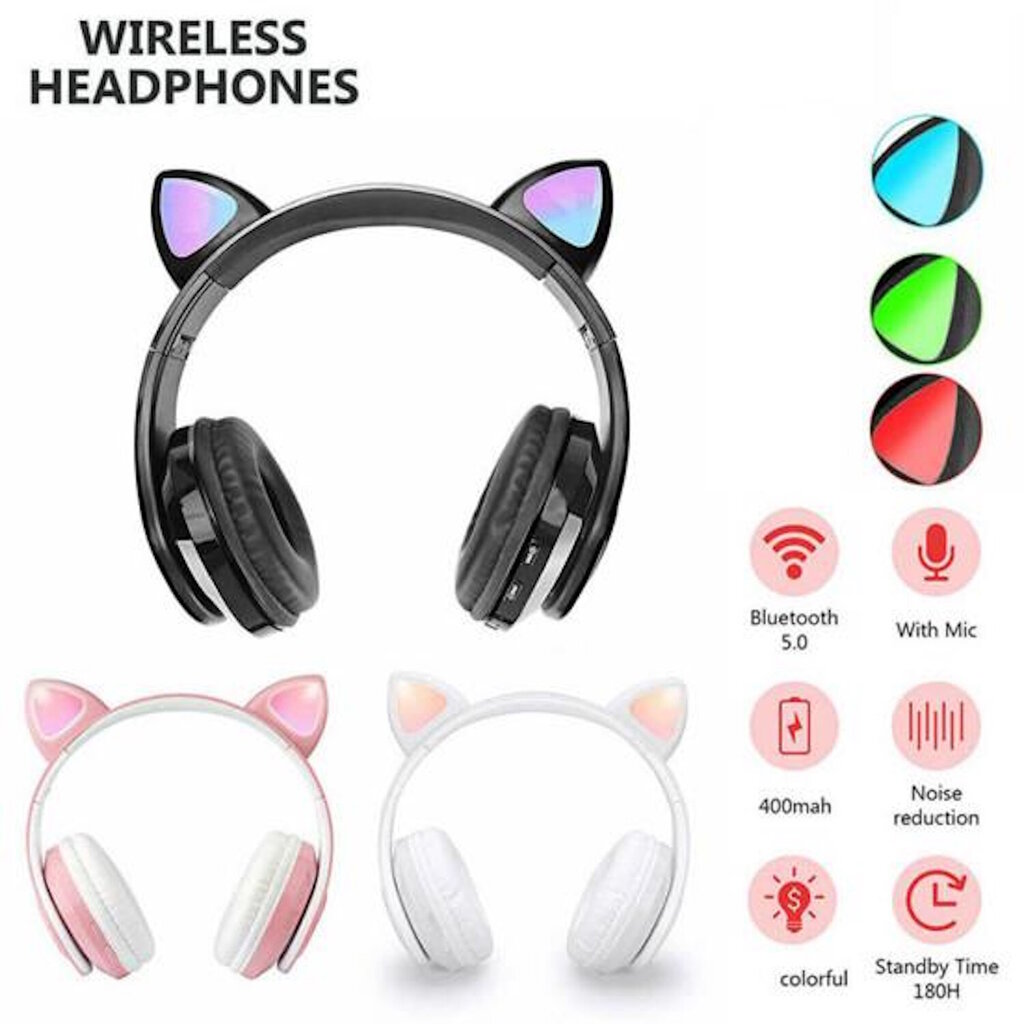 Riff P39M Bluetooth-peakomplekt mikrofoniga + Led Cat Ears Black hind ja info | Kõrvaklapid | kaup24.ee