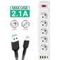 Riff F25U 5 pistikupesa + 3 USB + 1 USB-C / 2 m kaabel ja sisse-/väljalülitusnupp valge цена и информация | Pikendusjuhtmed, kaablid | kaup24.ee