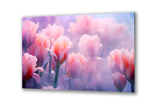 Klaasi maalimine roosa tulbid pastell lilled 130x83 cm hind ja info | Sisustuselemendid | kaup24.ee