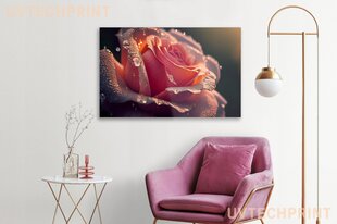 Klaasi maalimine lilled roosa kaste roosiline roos 130x83 cm цена и информация | Детали интерьера | kaup24.ee