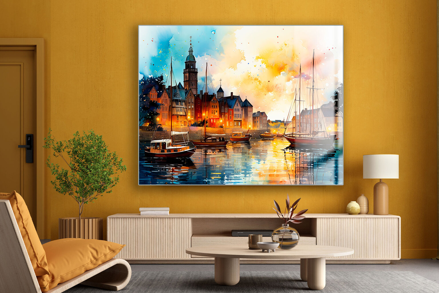 Klaasi maalimine maalimine linna sadam linn 90x60 cm hind ja info | Sisustuselemendid | kaup24.ee