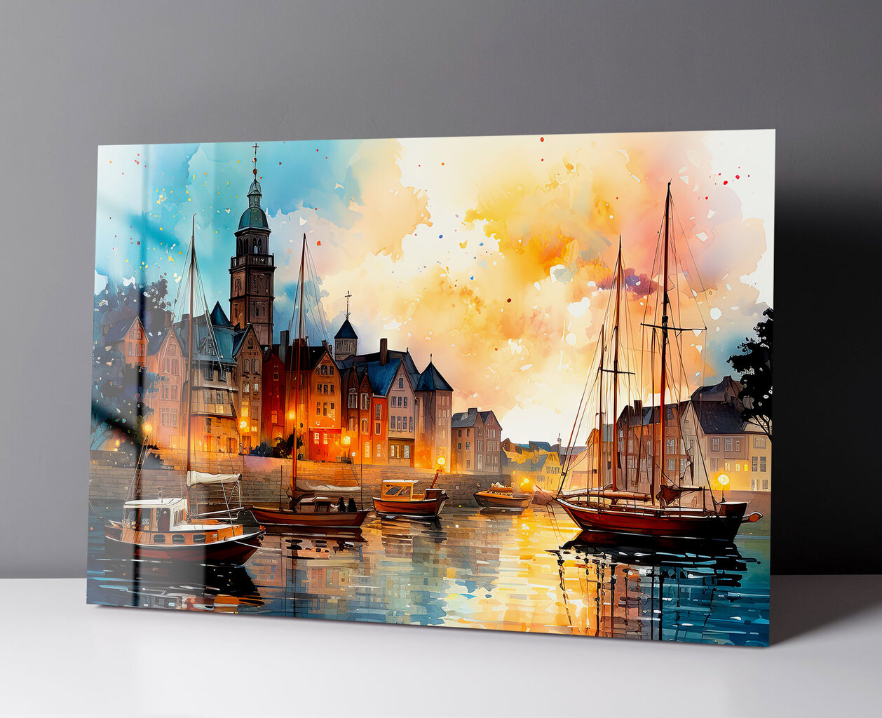 Klaasi maalimine maalimine linna sadam linn 90x60 cm hind ja info | Sisustuselemendid | kaup24.ee