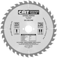 291.225.36M CMT Пила по дереву 225x30x36Z / универсальная пила цена и информация | Пилы, циркулярные станки | kaup24.ee