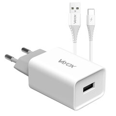 Сетевое зарядное устройство USB 5V 2.1A + кабель USB тип C 1м VA0051C Vayox цена и информация | Зарядные устройства для телефонов | kaup24.ee