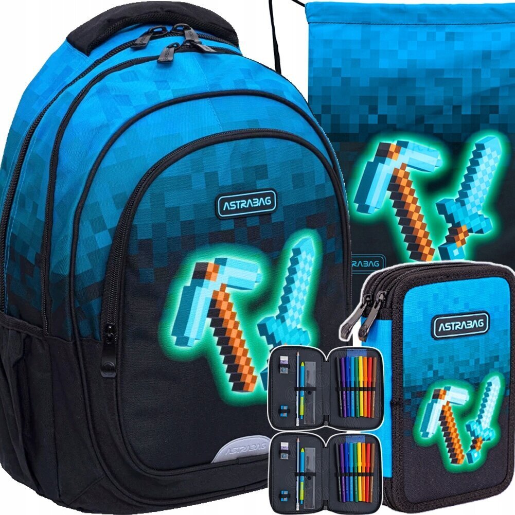 Kooli seljakott Astrabag Blue Pixel komplekt 3in1 цена и информация | Koolikotid, sussikotid | kaup24.ee