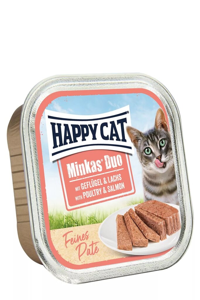 Happy Cat Duo Menu pasteet kassidele linnuliha- ja lõhega, 16x100g hind ja info | Konservid kassidele | kaup24.ee