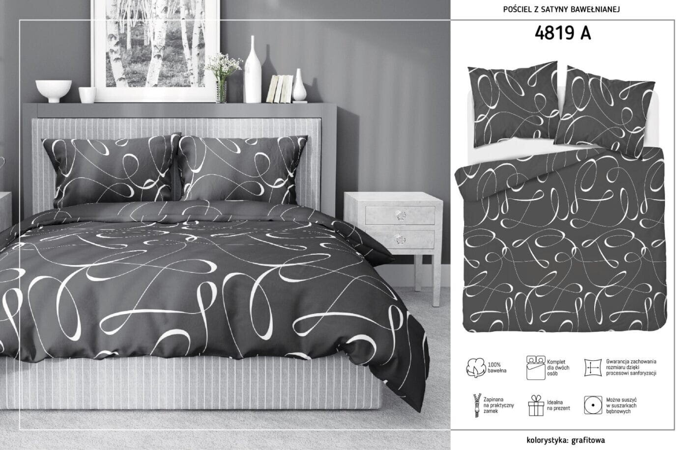 Satin voodipesu 160x200 Modern Graphite цена и информация | Voodipesu | kaup24.ee