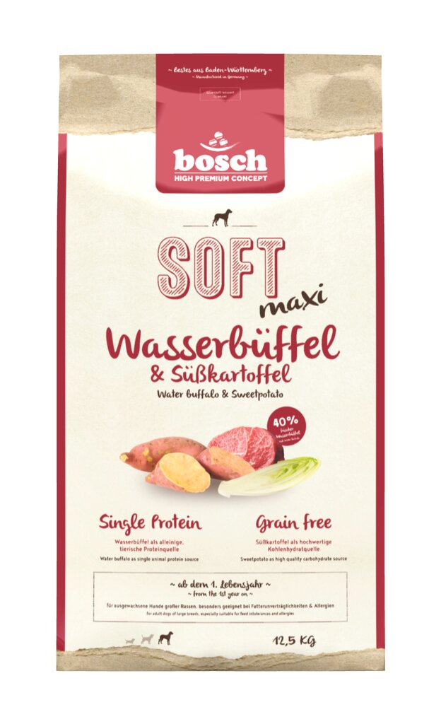 Koeratoit Bosch Pet Food Plus SOFT MAXI Water Buffalo & Sweetpotato 12,5kg цена и информация | Kuivtoit koertele | kaup24.ee