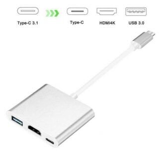 iLike HD1 3in1 USB-C (Type-C) Pistik HDMI 4K / USB 3.0 / USB-C Naine Audio & Video Kaabel Adapter Hõbe (OEM) цена и информация | USB jagajad, adapterid | kaup24.ee