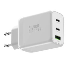 Silver Monkey GaN 65W wall charger 2x USB-C PD 1x USB-A QC 3.0 - white цена и информация | Зарядные устройства для телефонов | kaup24.ee