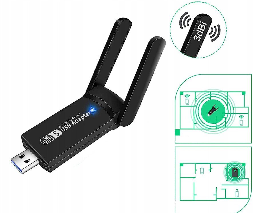 USB Wifi adapter USB 3.0 1300 Mbps цена и информация | USB jagajad, adapterid | kaup24.ee