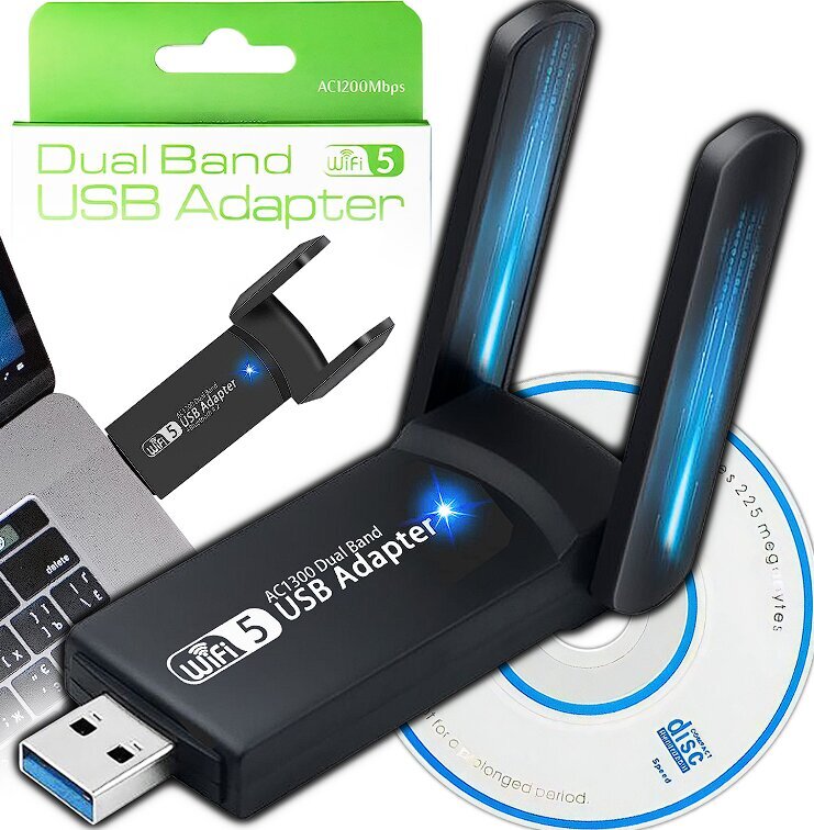 USB Wifi adapter USB 3.0 1300 Mbps цена и информация | USB jagajad, adapterid | kaup24.ee