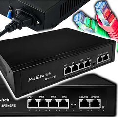 Lüliti POE 4+2 4xPOE 2xUplink 10/100Mbps 65W PoE+ kaameratele + EXTEND funktsioon hind ja info | Mängukonsoolide lisatarvikud | kaup24.ee