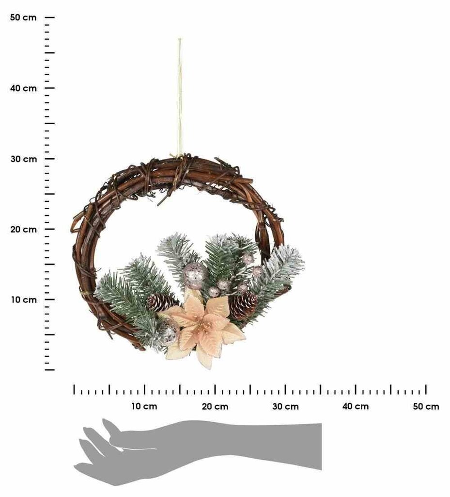 Jõulurattagirlande suur 30 cm Dekoratiivne jõulugirlande, lumega kaetud männioksad, rikkalikult kaunistatud hind ja info | Jõulukaunistused | kaup24.ee