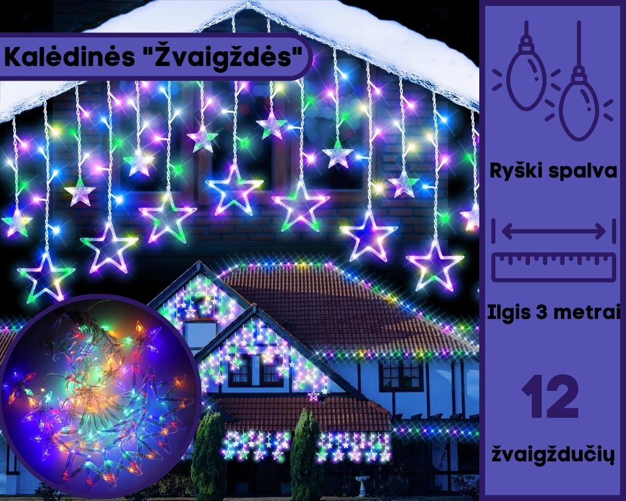 LED Garlianda - kardin "Tähed", mitmevärviline цена и информация | Jõulutuled | kaup24.ee