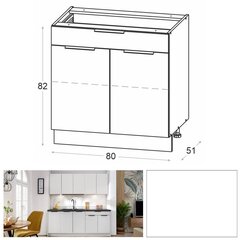 Novo alumine köögikapp 80 cm sahtliga, valge matt hind ja info | Köögikapid | kaup24.ee