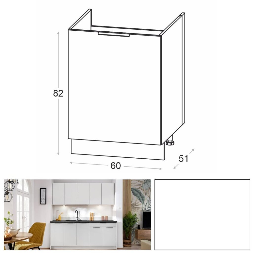 Novo alumine köögivalamu kapp, 60 cm, valge matt цена и информация | Köögikapid | kaup24.ee