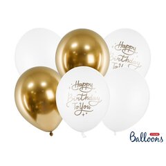 Sünnipäeva õhupallid Happy Birthday To You kuldne valge 30cm 6tk. hind ja info | Peokaunistused | kaup24.ee