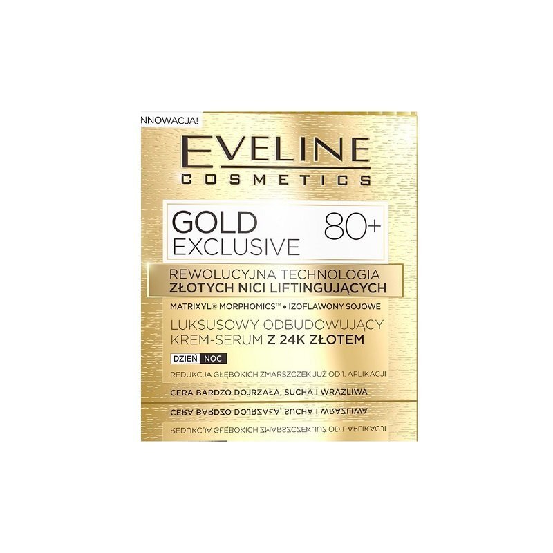 Taastav kreem-seerum kullaosakestega küpsele nahale Eveline Gold Exclusive 80+ 50 ml цена и информация | Näokreemid | kaup24.ee