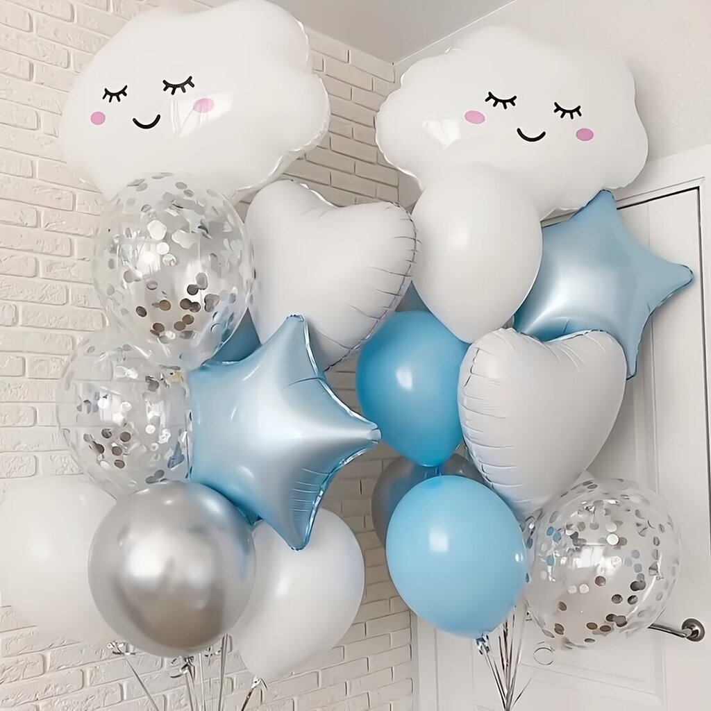 '11 tk valge naeratuse pilveõhupallid 18" südametähe komplekt Hõbedased kroomitud konfetti õhupallid sünnipäevaks pulmapeoks Pilveõhupallide kaunistamiseks Baby Shower õhupallid Sündmuse peokaunistused' цена и информация | Peokaunistused | kaup24.ee