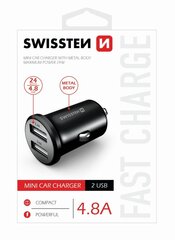 Swissten Metal Премиум Автомобильная зарядка 2 x USB / 4.8A Черная цена и информация | Зарядные устройства для телефонов | kaup24.ee