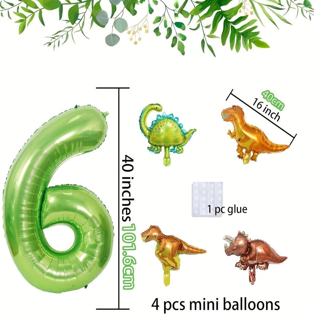 '6 tk 101,6 cm roheline 1-6 õhupalli dinosauruste teemaga õhupallid Mini dinosauruste õhupallid Rex Tyrannosaurus Rex Triceratops dinosauruse fooliumist õhupallid sünnipäeva armsad dinosauruste dušipidu Eid Al-Adha Mubarak' цена и информация | Peokaunistused | kaup24.ee