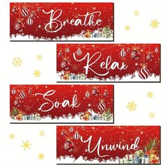 '4tk/komplekt Christmas Red Ball puidust seinakaunistus Kahepoolne liim Leota Relax Relax Breathe Puidust plakat Vannituba Magamistuba Elutoa Koridori kaunistus Seinakunst (25,4*10,16cm)' hind ja info | Peokaunistused | kaup24.ee