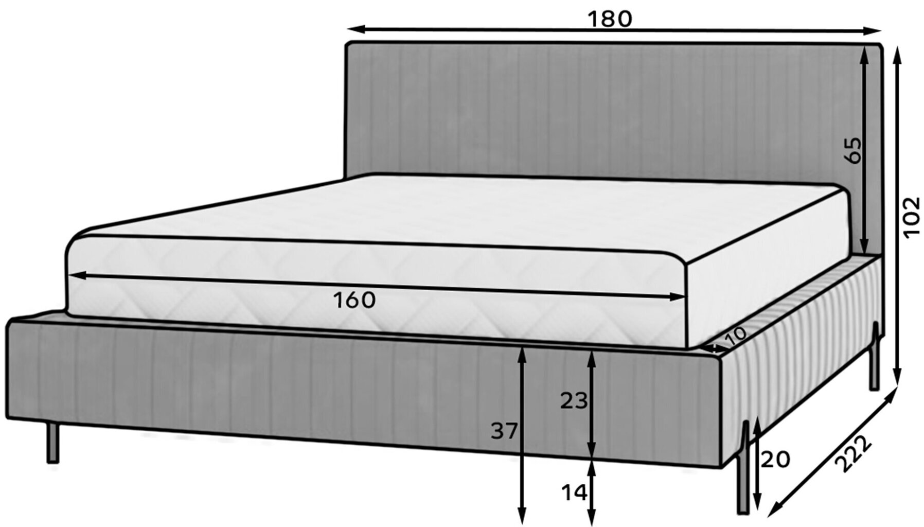 Voodi Eltap Plissa, 160x200 cm, kollane/must hind ja info | Voodid | kaup24.ee