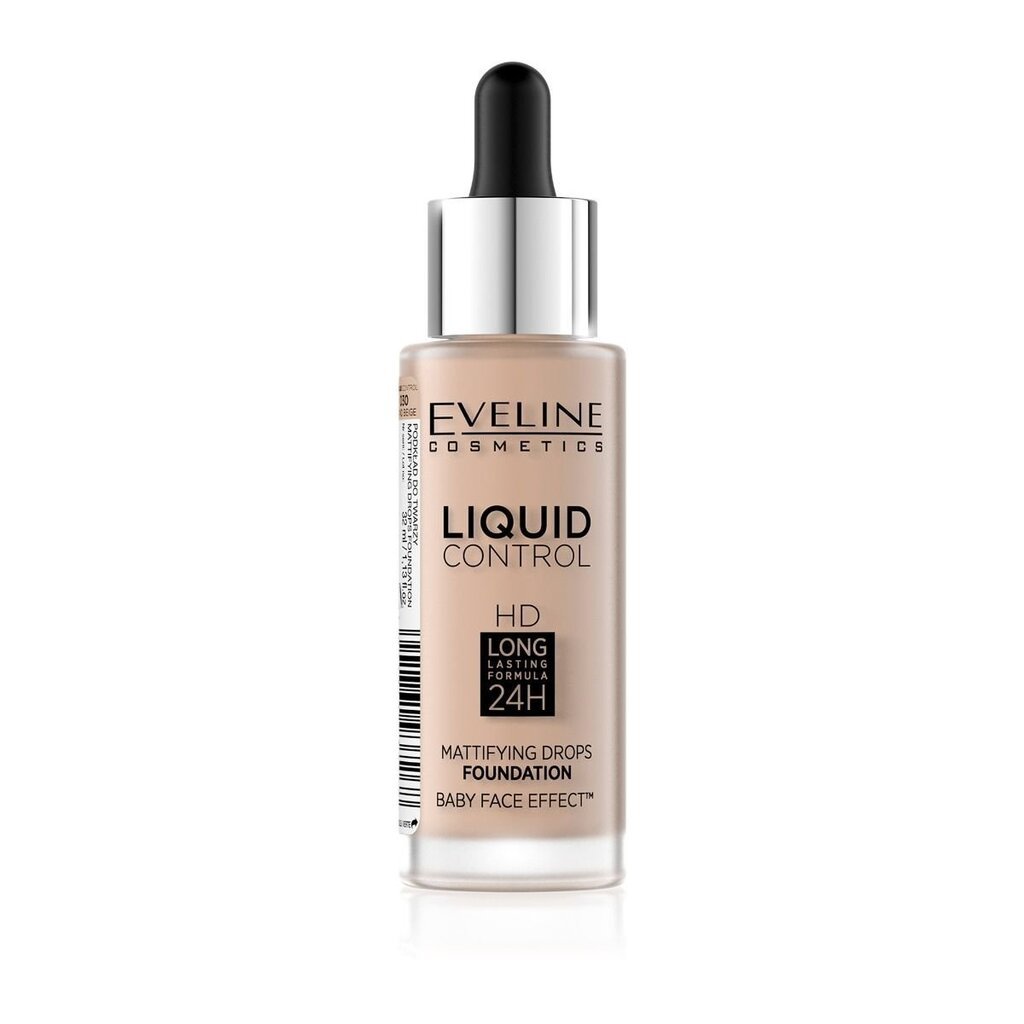 Jumestuskreem Eveline Liquid Control HD Mattifying Drops 32 ml, 030 Sand Beige hind ja info | Jumestuskreemid, puudrid | kaup24.ee