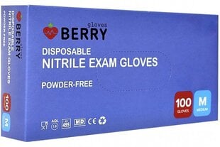 Ühekordsed nitriilkindad Berry Blue, suurus M, sinine, ilma puudrita, 100 tk hind ja info | Esmaabi | kaup24.ee