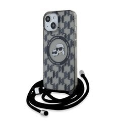 Karl Lagerfeld IML Monogram Crossbody K&CH Heads MagSafe Case for iPhone 15 Black цена и информация | Чехлы для телефонов | kaup24.ee