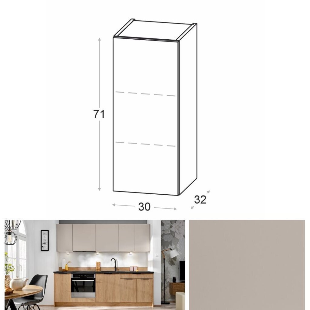 Novo ülemine köögikapp 30 cm, kašmiirmatt цена и информация | Köögikapid | kaup24.ee