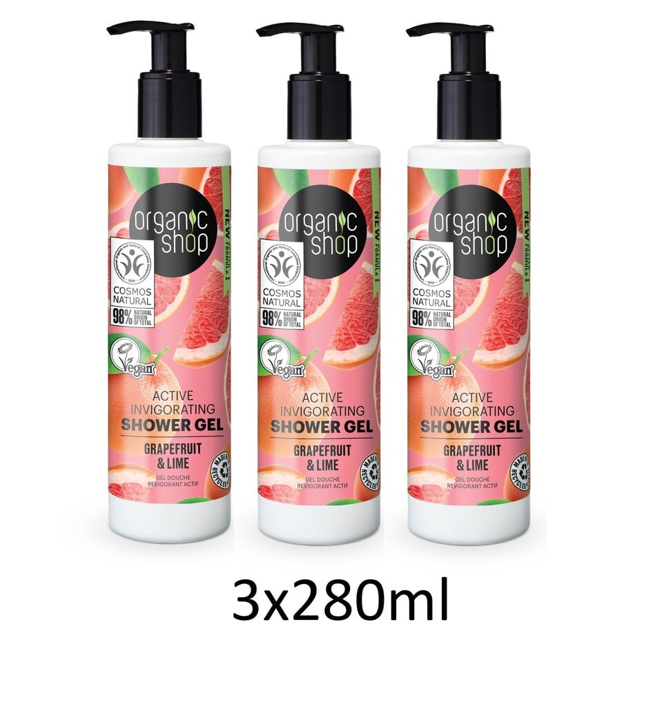 Dušigeel Organic Shop Grapefruit and Lime, 3 x 280 ml hind ja info | Dušigeelid, õlid | kaup24.ee