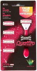 Wilkinson Sword Quattro Naisele, Raseerimiskomplekt + 4 Vahetatavat Teravat (Saksa Originaaltoode) hind ja info | Raseerimisvahendid | kaup24.ee