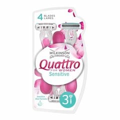 Женские станки для бритья Wilkinson Quattro Sensitive для чувствительной кожи, 3 шт. цена и информация | Косметика и средства для бритья | kaup24.ee