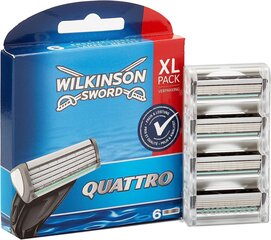 Wilkinson Sword Quattro Razor Blades для мужчин бритва, 6 штук цена и информация | Косметика и средства для бритья | kaup24.ee