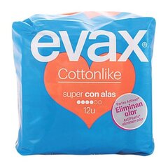 Super hügieenisidemed koos tiibadega Cotton Like Evax (12 uds) hind ja info | Tampoonid, hügieenisidemed, menstruaalanumad | kaup24.ee