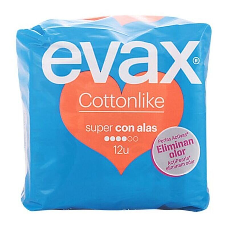 Super hügieenisidemed koos tiibadega Cotton Like Evax (12 uds) hind ja info | Tampoonid, hügieenisidemed, menstruaalanumad | kaup24.ee