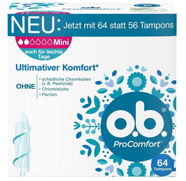 O.B. ProComfort Mini Hügieenilised Tampoonid, 64 tk (TOODE SAKSAMAALT) hind ja info | Tampoonid, hügieenisidemed, menstruaalanumad | kaup24.ee