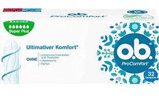 O.B. ProComfort, Super Plus, Hügieenilised tamponid, 32 tk (Saksa toode) цена и информация | Тампоны, гигиенические прокладки для критических дней, ежедневные прокладки | kaup24.ee